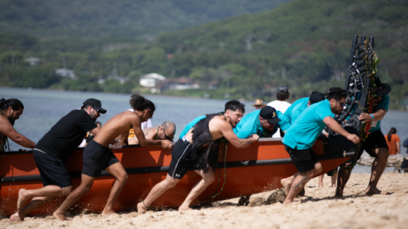 Canoe arrival ceremony that kicked off the Festival of Pacific Arts & Culture in June. Photo credit: Dan Lin, Nia Tero
