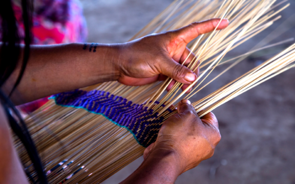Detail of mat weaving by a Kisedje Indigenous woman in Mato Grosso State in the Brazilian Amazon. Photo by Kamikia Kisedje.